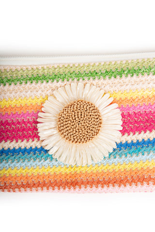 Multi-Colored Daisy Pattern Travel Pouch w/ Zipper Closure
