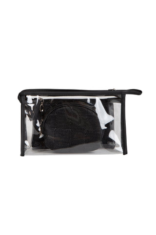 Transparent & Solid Color Travel Pouch Set w/ Zipper Closure