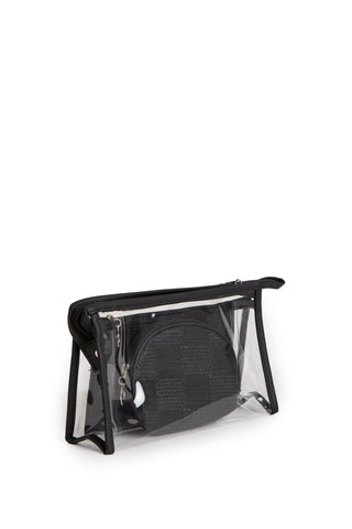 Transparent & Solid Color Travel Pouch Set w/ Zipper Closure