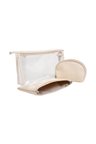 Transparent & Solid Color Travel Pouch Set w/ Zipper Closure