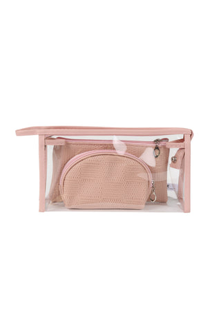 Transparent & Solid Color Travel Pouch Set w/ Zipper Closure