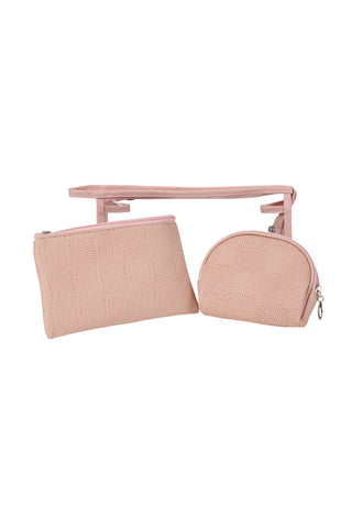 Transparent & Solid Color Travel Pouch Set w/ Zipper Closure