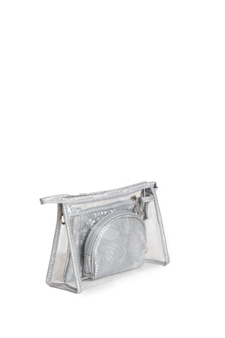 Transparent & Snake-Skin Pattern Travel Pouch Set w/ Zipper Closure