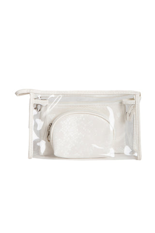 Transparent & Snake-Skin Pattern Travel Pouch Set w/ Zipper Closure