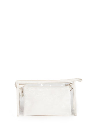 Transparent & Snake-Skin Pattern Travel Pouch Set w/ Zipper Closure