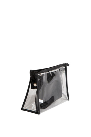 Transparent & Floral Pattern Travel Pouch Set w/ Zipper Closure