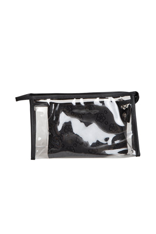 Transparent & Floral Pattern Travel Pouch Set w/ Zipper Closure