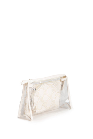 Transparent & Floral Pattern Travel Pouch Set w/ Zipper Closure