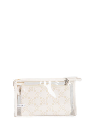 Transparent & Floral Pattern Travel Pouch Set w/ Zipper Closure