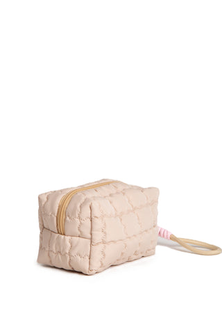 Solid Color Quiled Travel Pouch w/ Zipper Closure