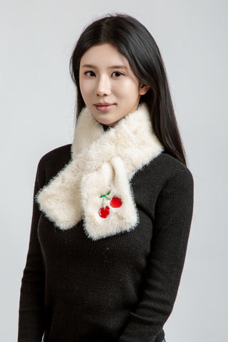 Patterned Embroidered Faux Fur Scarf