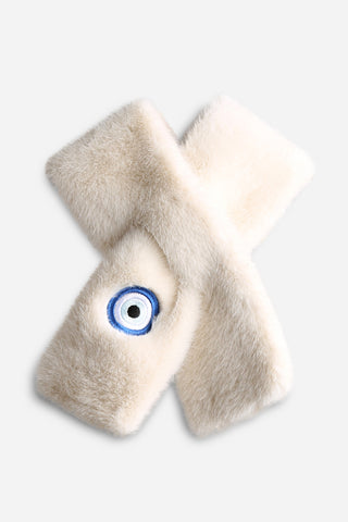 Patterned Embroidered Faux Fur Scarf
