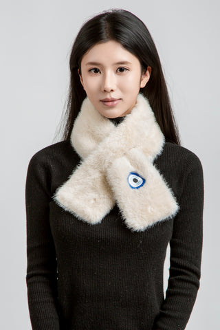 Patterned Embroidered Faux Fur Scarf