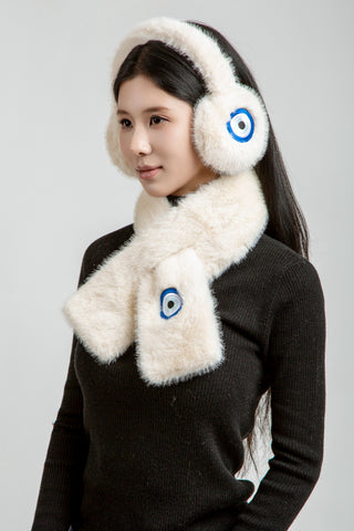 Patterned Embroidered Faux Fur Scarf