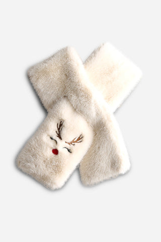 Patterned Embroidered Faux Fur Scarf