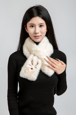 Patterned Embroidered Faux Fur Scarf