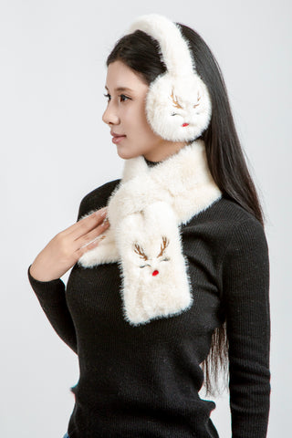 Patterned Embroidered Faux Fur Scarf