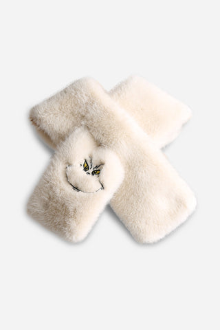 Patterned Embroidered Faux Fur Scarf