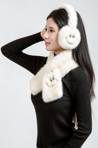 Patterned Embroidered Faux Fur Scarf