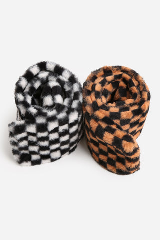 Checkered Pattern Faux Fur Scarf