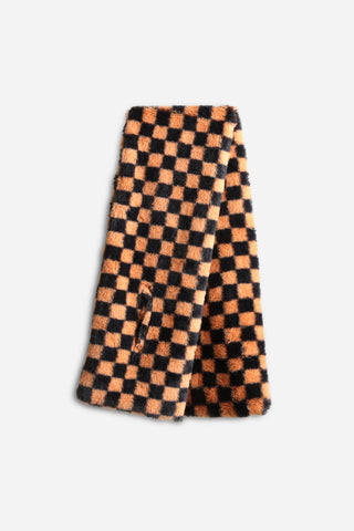 Checkered Pattern Faux Fur Scarf