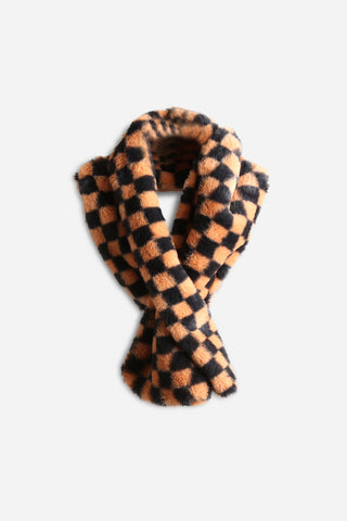 Checkered Pattern Faux Fur Scarf