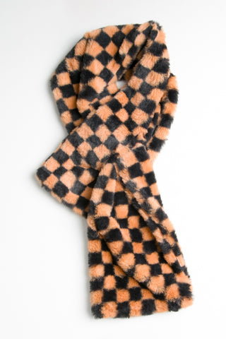 Checkered Pattern Faux Fur Scarf