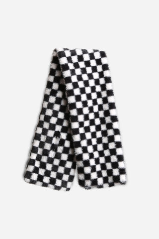 Checkered Pattern Faux Fur Scarf