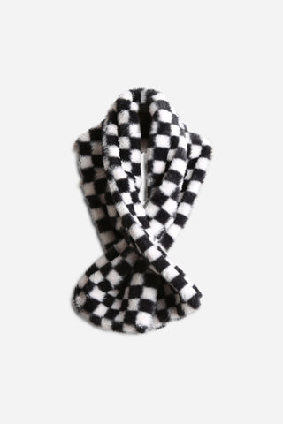 Checkered Pattern Faux Fur Scarf