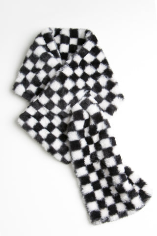 Checkered Pattern Faux Fur Scarf
