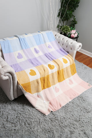 Multi-Colored Checkered & Heart Pattern Luxury Soft Throw Blanket