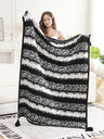 Brushed Striped Pattern Luxury Soft Throw Blanket w/ Tassels