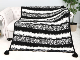 Brushed Striped Pattern Luxury Soft Throw Blanket w/ Tassels