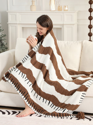Wavy Striped Pattern Luxury Soft Throw Blanket w/ Tassels