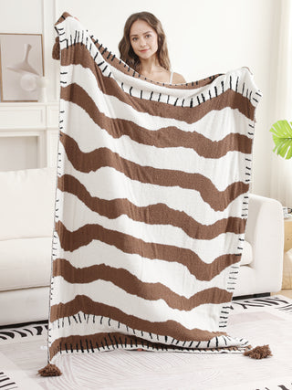 Wavy Striped Pattern Luxury Soft Throw Blanket w/ Tassels