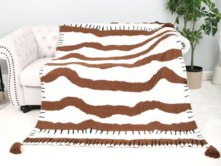 Wavy Striped Pattern Luxury Soft Throw Blanket w/ Tassels