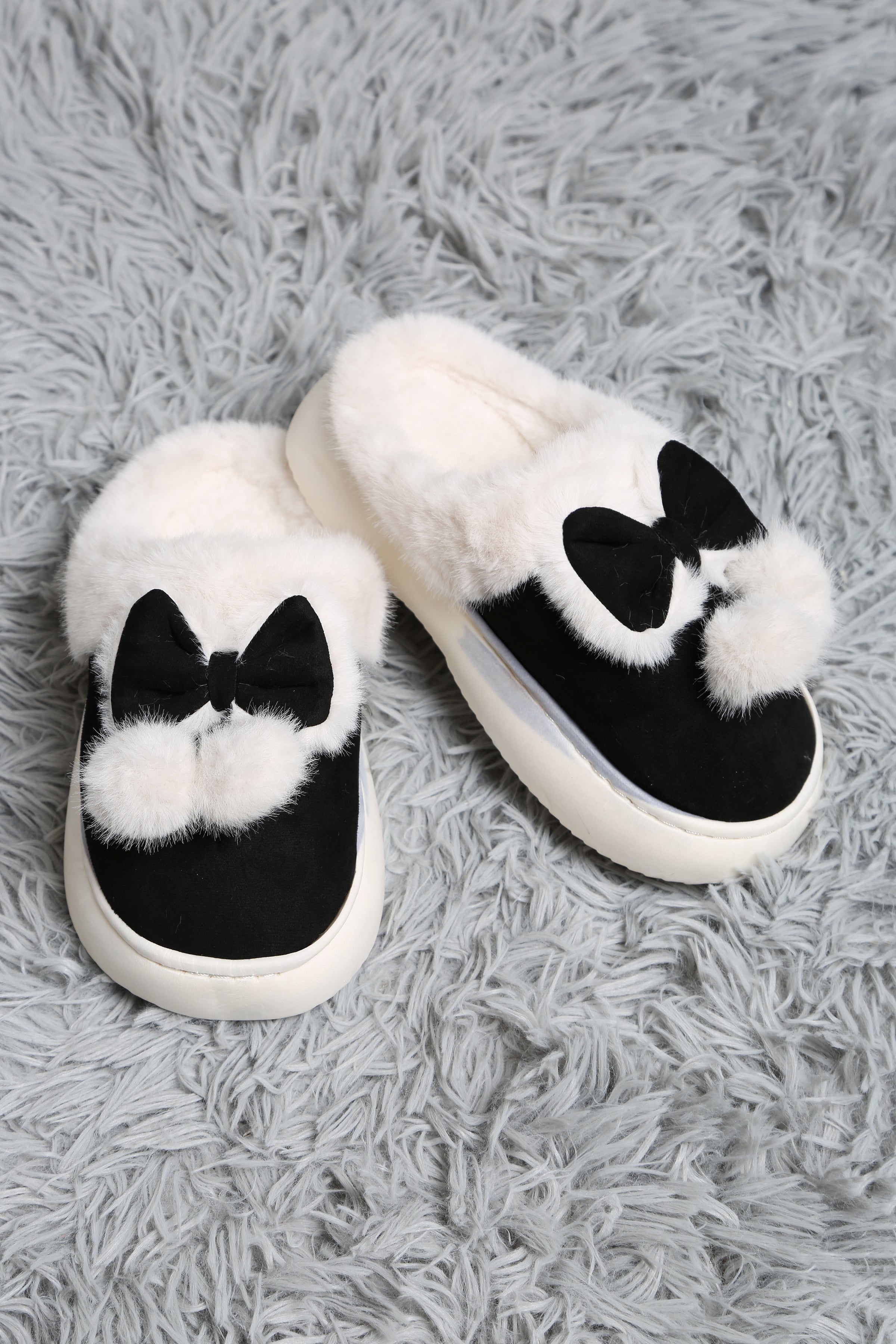 thumbnail image 2 of SO Plush Pom Pom Clog Slippers - Women's Size Medium (7-8) - Shiny Black 2 of 5