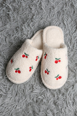 Cherry Embroidered Luxury Soft Slippers