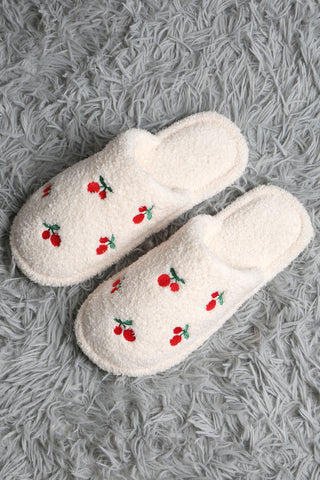 Cherry Embroidered Luxury Soft Slippers