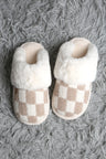 Checkered Faux Fur Luxury Soft Mule Slippers