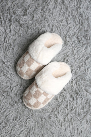 Checkered Faux Fur Luxury Soft Mule Slippers