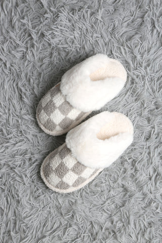 Checkered Faux Fur Luxury Soft Mule Slippers