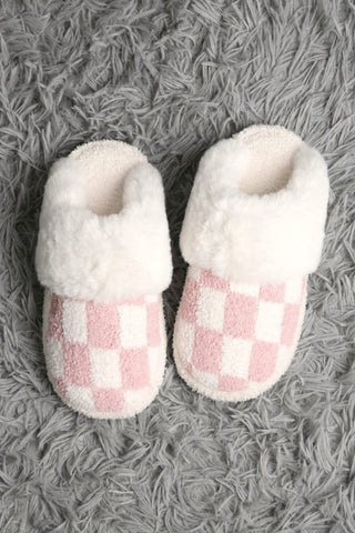Checkered Faux Fur Luxury Soft Mule Slippers