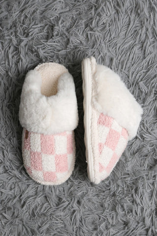 Checkered Faux Fur Luxury Soft Mule Slippers