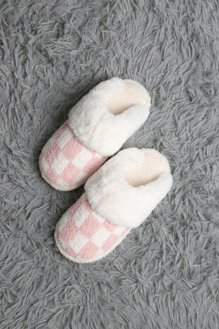 Checkered Faux Fur Luxury Soft Mule Slippers
