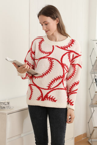 Sports Pattern Luxury Soft Crew Neck Sweater