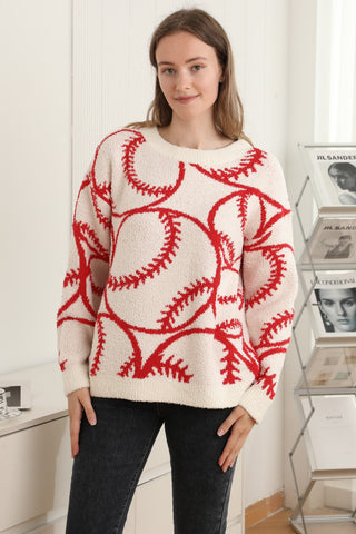 Sports Pattern Luxury Soft Crew Neck Sweater