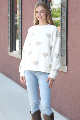 Heart Pattern Luxury Soft Crew Neck Sweater