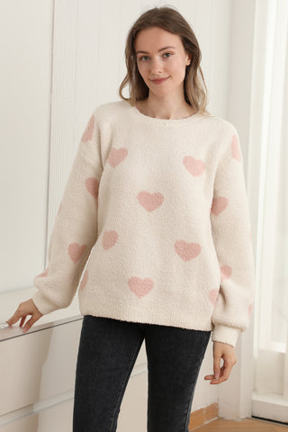 Heart Pattern Luxury Soft Crew Neck Sweater