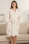 Hearts Pattern Luxury Soft Robe W/ Front Pockets & Belt